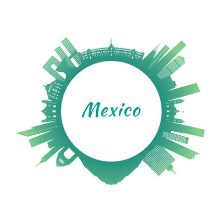 Mexico skyline with colorful buildings. circular style. stock vector illustration.のイラスト素材