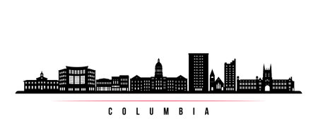 Columbia skyline horizontal banner. Black and white silhouette of Columbia, MO. vector template for your design.のイラスト素材