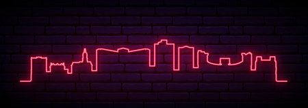 Red neon skyline of Athens, Georgia. Bright Athens long banner. vector illustration.のイラスト素材