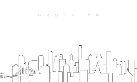 Outline Brooklyn skyline. Trendy template with Brooklyn NYC buildings and landmarks in line style. Stock vector design.のイラスト素材