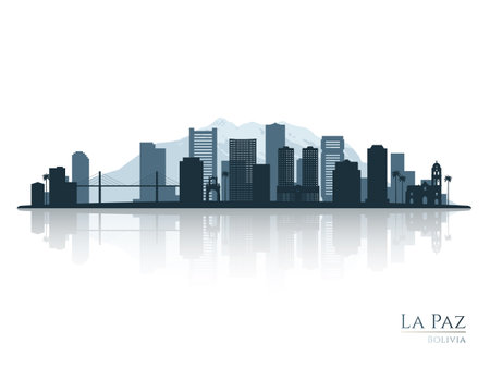 La Paz skyline silhouette with reflection. Landscape La Paz, Bolivia. vector illustration.のイラスト素材