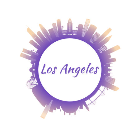 Los Angeles skyline with colorful buildings. circular style. stock vector illustration.のイラスト素材