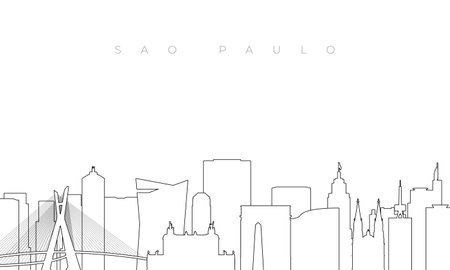 Outline Sao Paulo skyline. Trendy template with Sao Paulo buildings and landmarks in line style. Stock vector design.のイラスト素材