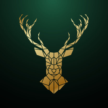 golden deer head art illustration. Reindeer low polygonal style. stock vector illustration.のイラスト素材