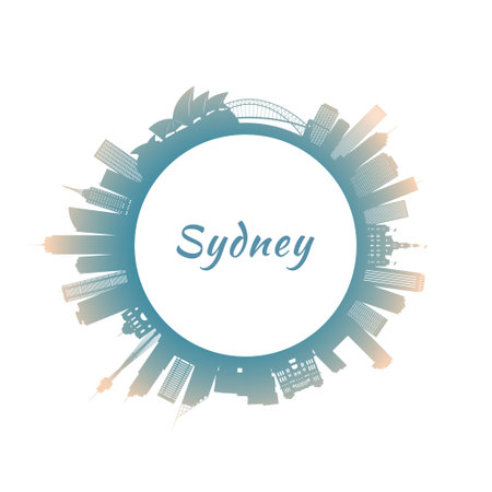 Sydney skyline with colorful buildings. circular style. stock vector illustration.のイラスト素材