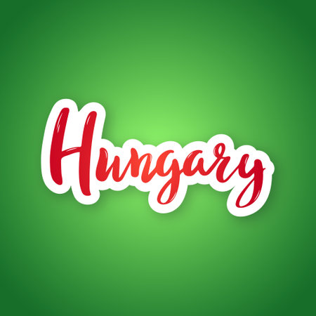 Hungary - hand drawn lettering phrase. Sticker with lettering in paper cut style. vector illustration.のイラスト素材