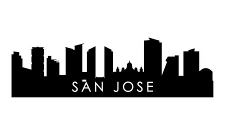 San Jose skyline silhouette. Black San Jose city Costa Rica design isolated on white background.のイラスト素材
