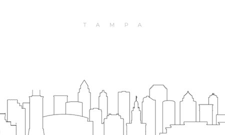 Outline Tampa skyline. Trendy template with Tampa buildings and landmarks in line style. Stock vector design.のイラスト素材