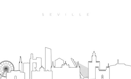 Outline Sevilla skyline. Trendy template with Sevilla buildings and landmarks in line style. Stock vector design.のイラスト素材