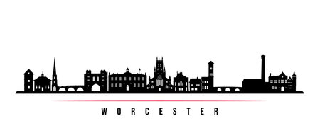 Worcester skyline horizontal banner. Black and white silhouette of Worcester city, UK. vector template for your design.のイラスト素材
