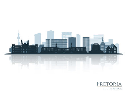 Pretoria skyline silhouette with reflection. Landscape Pretoria, South Africa. vector illustration.のイラスト素材
