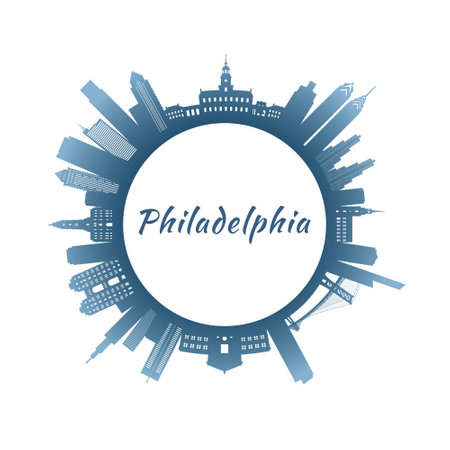 Philadelphia skyline with colorful buildings. circular style. stock vector illustration.のイラスト素材