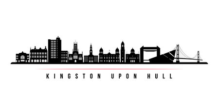 Kingston Upon Hull skyline horizontal banner. Black and white silhouette of Kingston Upon Hull, UK. vector template for your design.のイラスト素材