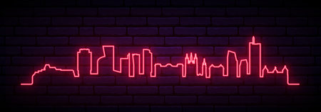 Red neon skyline of Vilnius. Bright Vilnius long banner. vector illustration.のイラスト素材