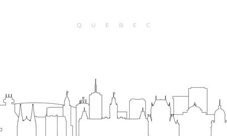 Outline Quebec skyline. Trendy template with Quebec buildings and landmarks in line style. Stock vector design.のイラスト素材