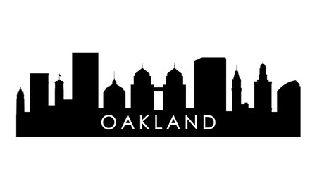 Oakland skyline silhouette. Black Oakland CA city design isolated on white background.のイラスト素材