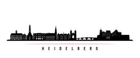 Heidelberg skyline horizontal banner. Black and white silhouette of Heidelberg, Germany. vector template for your design.のイラスト素材
