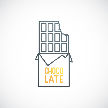 Bitten chocolate bar icon on white background. thin line chocolate illustration. vector sweet symbol.のイラスト素材