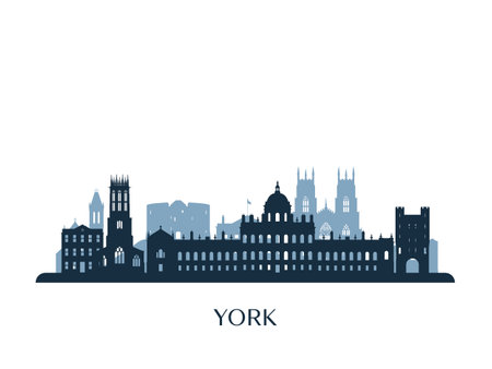 Ilustración de York skyline, monochrome silhouette. vector illustration. - Imagen libre de derechos