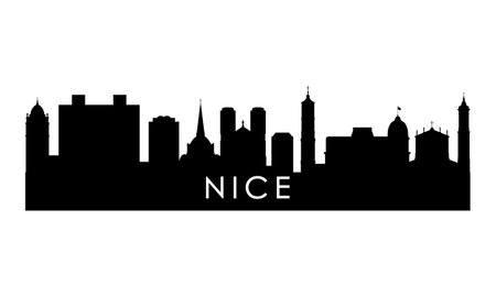Nice skyline silhouette. Black Nice city design isolated on white background.のイラスト素材