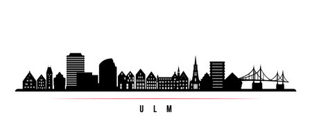 Ulm skyline horizontal banner. Black and white silhouette of Ulm, Germany. vector template for your design.のイラスト素材