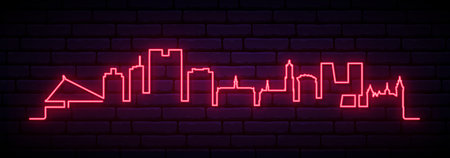 Red neon skyline of Utrecht. Bright Utrecht long banner. vector illustration.のイラスト素材