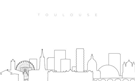Outline Toulouse skyline. Trendy template with Toulouse buildings and landmarks in line style. Stock vector design.のイラスト素材