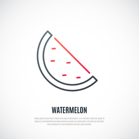Slice of watermelon in simple line style. Summer fruit emblem. vector illustration.のイラスト素材