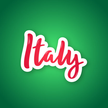 Italy - hand drawn lettering phrase. Sticker with lettering in paper cut style. vector illustration.のイラスト素材