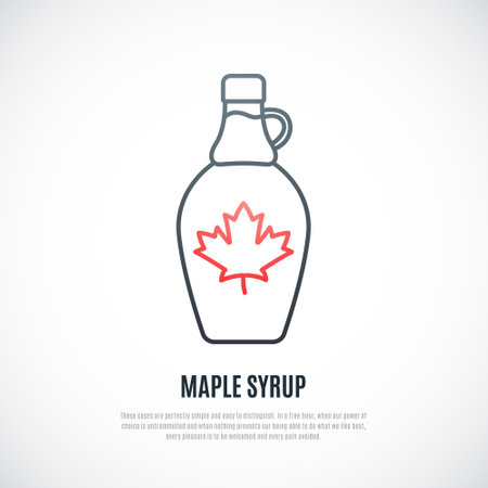 Maple syrup icon isolated on white background. Simple maple bottle syrup illustration. Vector logo template.のイラスト素材