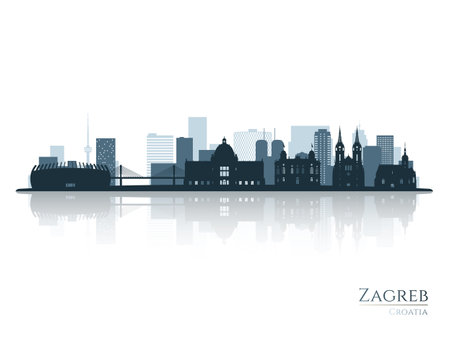 Zagreb skyline silhouette with reflection. Landscape Zagreb, Croatia. vector illustration.のイラスト素材