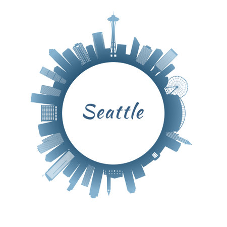 Seattle skyline with colorful buildings. circular style. stock vector illustration.のイラスト素材
