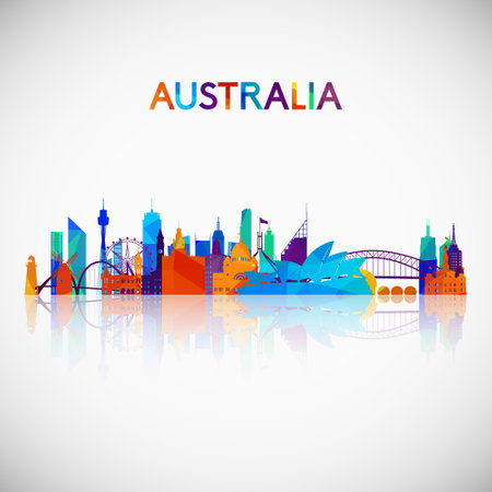 Australia skyline silhouette in colorful geometric style. Symbol for your design. vector illustration.のイラスト素材