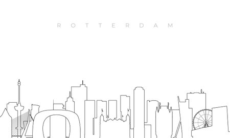 Outline Rotterdam skyline. Trendy template with Rotterdam buildings and landmarks in line style. Stock vector design.のイラスト素材