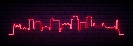 Red neon skyline of Gran Canaria. Bright Gran Canaria long banner. vector illustration.のイラスト素材