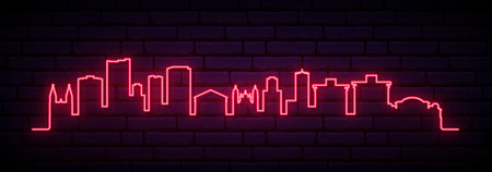 Red neon skyline of Maracaibo. Bright Maracaibo long banner. vector illustration.のイラスト素材
