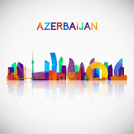 Azerbaijan skyline silhouette in colorful geometric style. Symbol for your design. vector illustration.のイラスト素材
