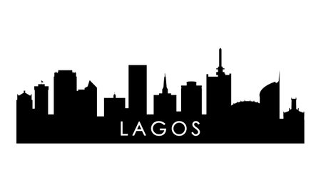 Lagos skyline silhouette. Black Lagos city design isolated on white background.のイラスト素材