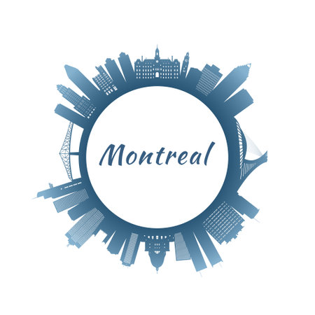 Montreal skyline with colorful buildings. circular style. stock vector illustration.のイラスト素材