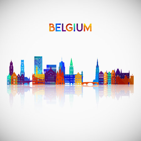Belgium skyline silhouette in colorful geometric style. Symbol for your design. vector illustration.のイラスト素材