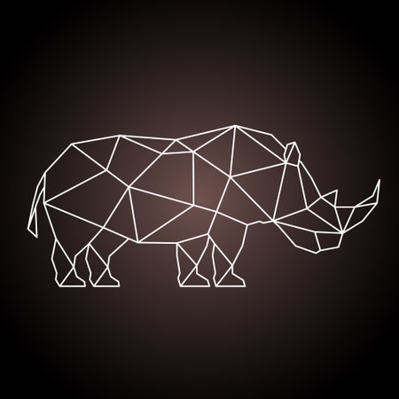 Geometric rhinoceros on brown background. Rhino abstract line illustration.のイラスト素材