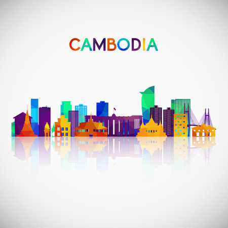 Cambodia skyline silhouette in colorful geometric style. Symbol for your design. vector illustration.のイラスト素材