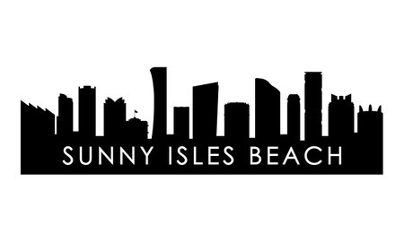 Sunny Isles Beach skyline silhouette. Black Sunny Isles Beach city design isolated on white background.のイラスト素材