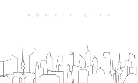 Outline Kuwait city skyline. Trendy template with Kuwait city buildings and landmarks in line style. Stock vector design.のイラスト素材