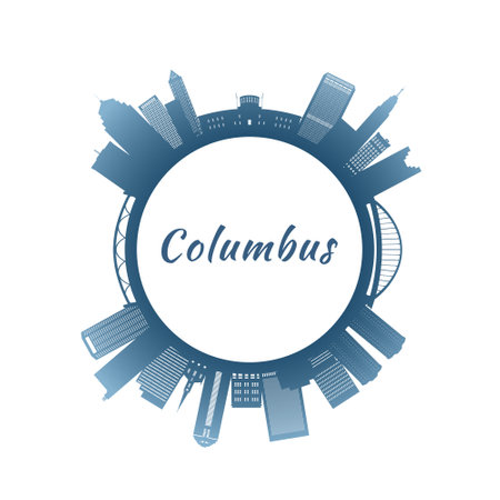 Columbus skyline with colorful buildings. circular style. stock vector illustration.のイラスト素材