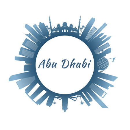Abu Dhabi skyline with colorful buildings. circular style. Stock vector illustration.のイラスト素材