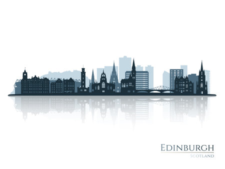 Edinburgh skyline silhouette with reflection. Landscape Edinburgh, Scotland. Vector illustration.のイラスト素材