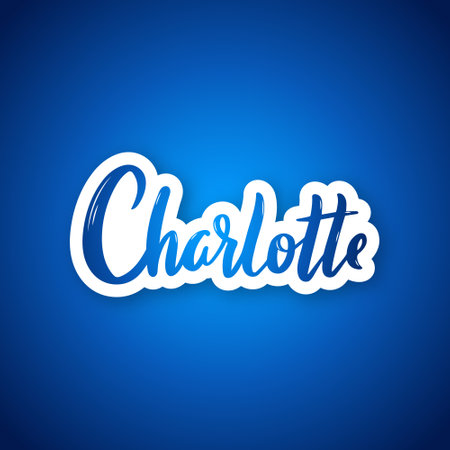 Charlotte - hand drawn lettering phrase. Sticker with lettering in paper cut style. Vector illustration.のイラスト素材