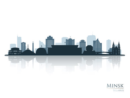 Minsk skyline silhouette with reflection. Landscape Minsk, Belarus. Vector illustration.のイラスト素材