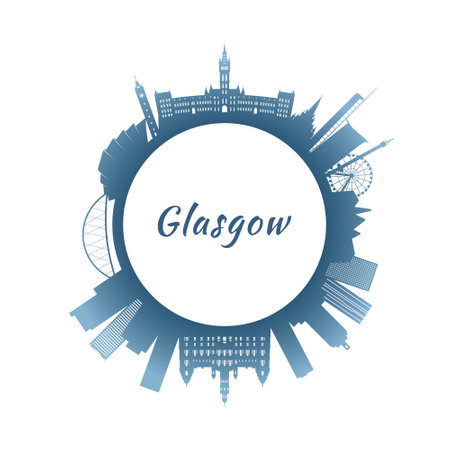 Glasgow skyline with colorful buildings. Circular style. Stock vector illustration.のイラスト素材